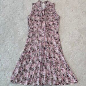 Tommy Hilfiger Pink White Fit & Flare Knotted Halter Neck Sleeveless Dress Sz 4